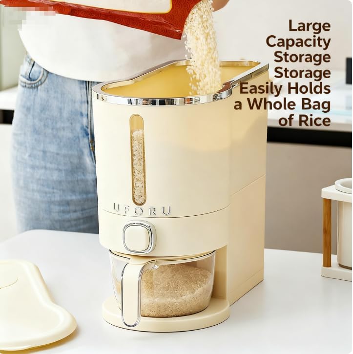 Reflygen Rice Dispenser With Measuring Cup,Kitchen Grain Storage Container,Pantry&Home Dry Goods Storage Box (22-Pound) - Image 3